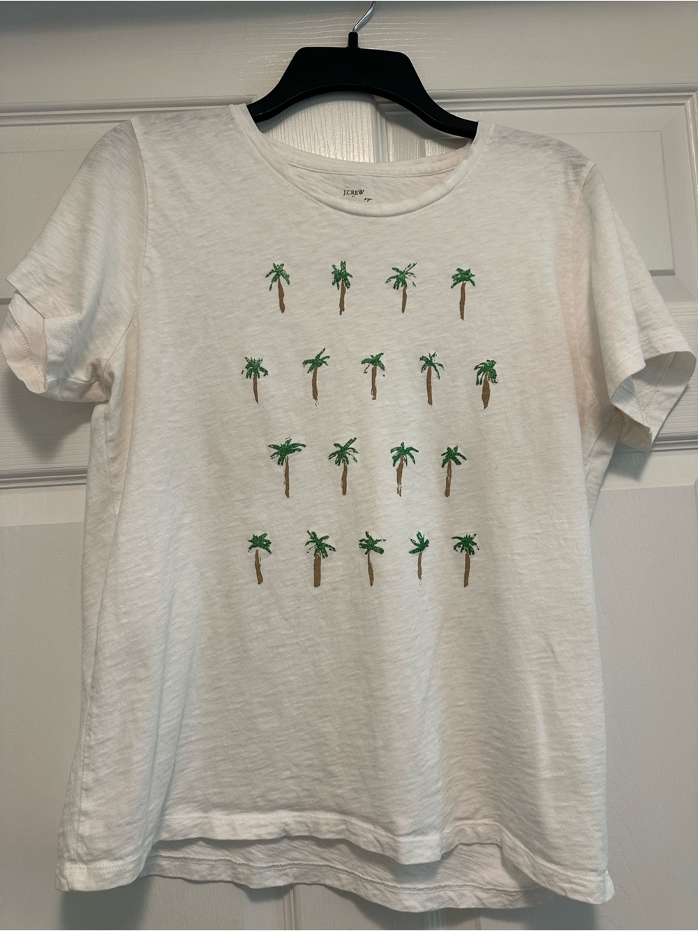 J. Crew White Tee with Palm Tree Grid
